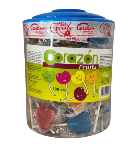 100 Sucette Maxi Coeur Fruits Cerdan