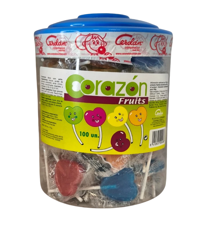 100 Sucette Maxi Coeur Fruits Cerdan