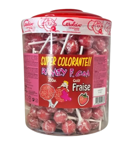 200 Sucette Ramzy Gum Fraise Cerdan 1.800g