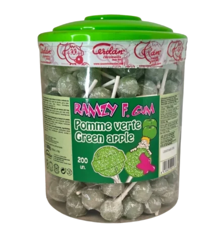200 Sucette Ramzy Gum Pomme Verte Cerdan 1.800g