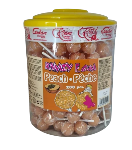 200 Sucettes Ramzy F.Gum Pêche Cerdan 1.800g